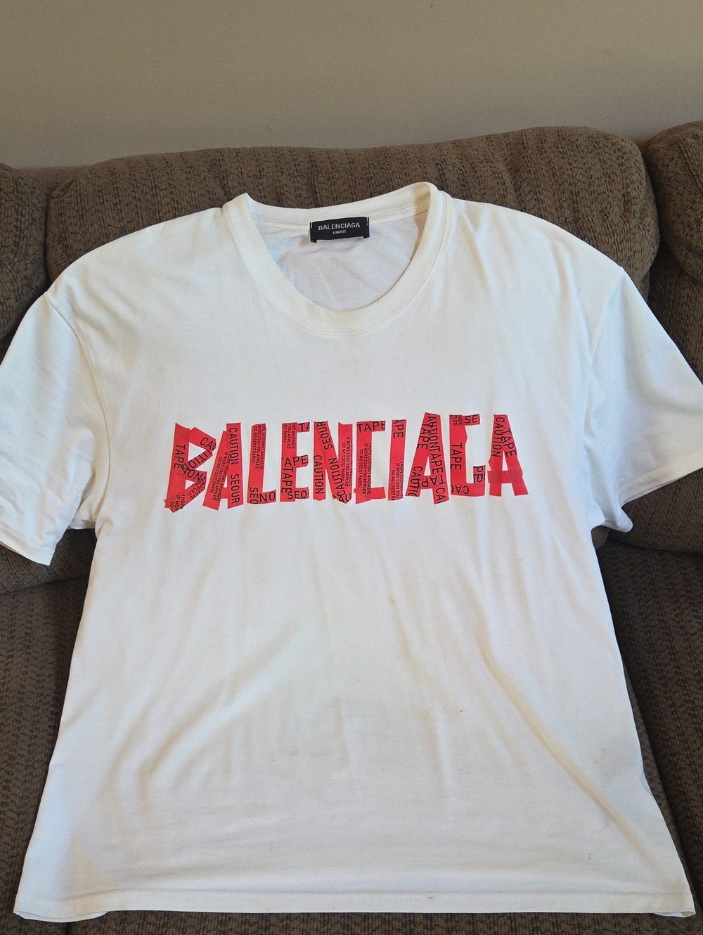 Balenciaga Men's White T-Shirt with Red Logo